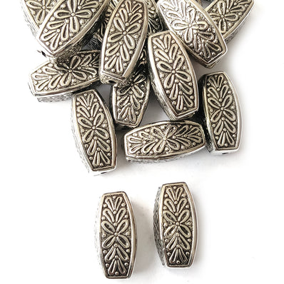 Silver Oxidized CCB Acrylic Metallic Designer Tube Beads 6x24mm | 50 Grams Pack (Approx. 19 Beads)