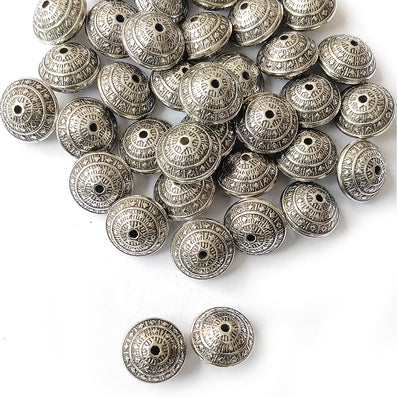 Silver Oxidized CCB Acrylic Metallic Dome Beads 10x14mm | 50 Grams Pack (Approx. 54 Beads)