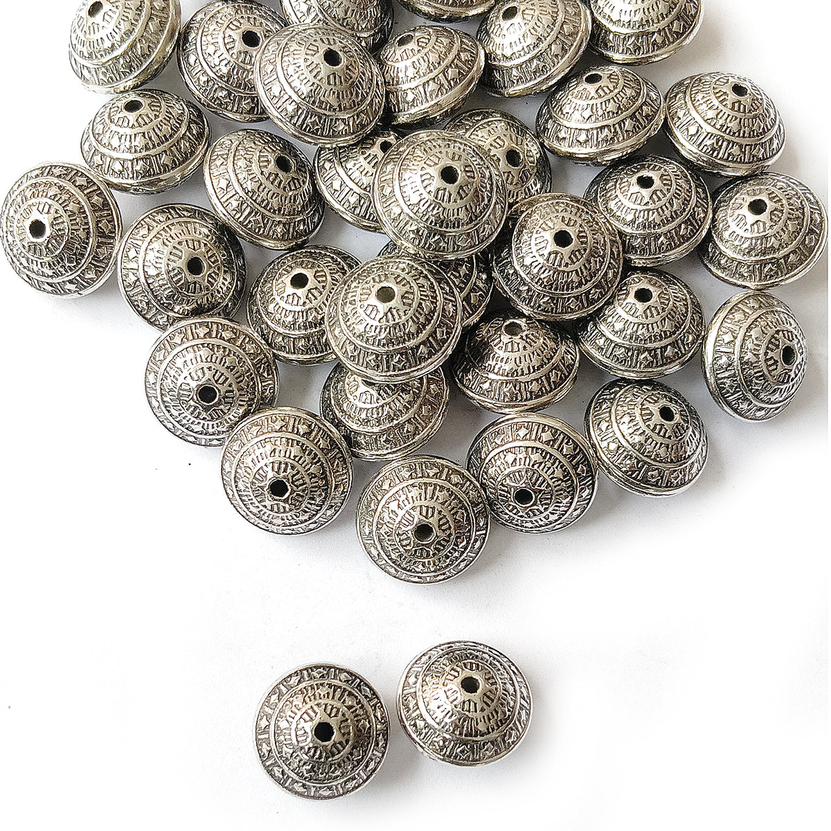 Silver Oxidized CCB Acrylic Metallic Dome Beads 10x14mm | 50 Grams Pack (Approx. 54 Beads)