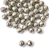 Silver Oxidized CCB Acrylic Metallic Round Ribbed Beads 10mm | 50 Grams Pack (Approx. 96 Beads)