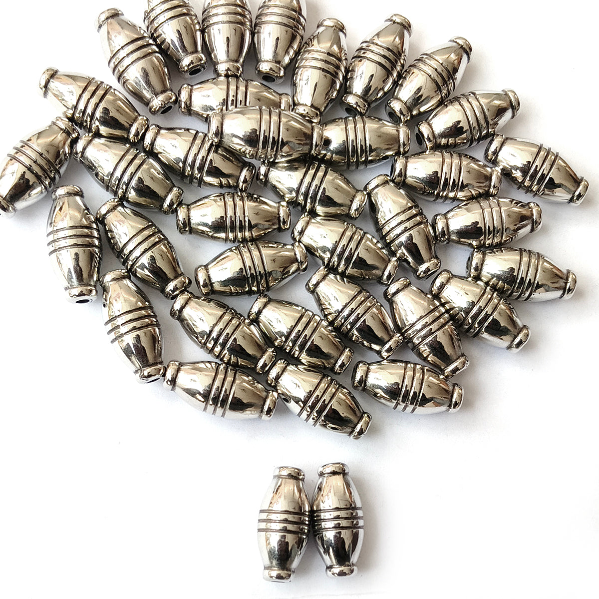 Silver Oxidized CCB Acrylic Metallic Barrel Beads 9x20mm | 50 Grams Pack (Approx. 50 Beads)