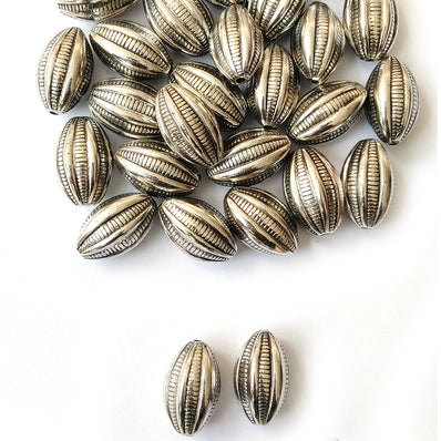 Silver Oxidized CCB Acrylic Metallic Oval Ribbed Beads 13x19mm | 50 Grams Pack (Approx. 34 Beads)