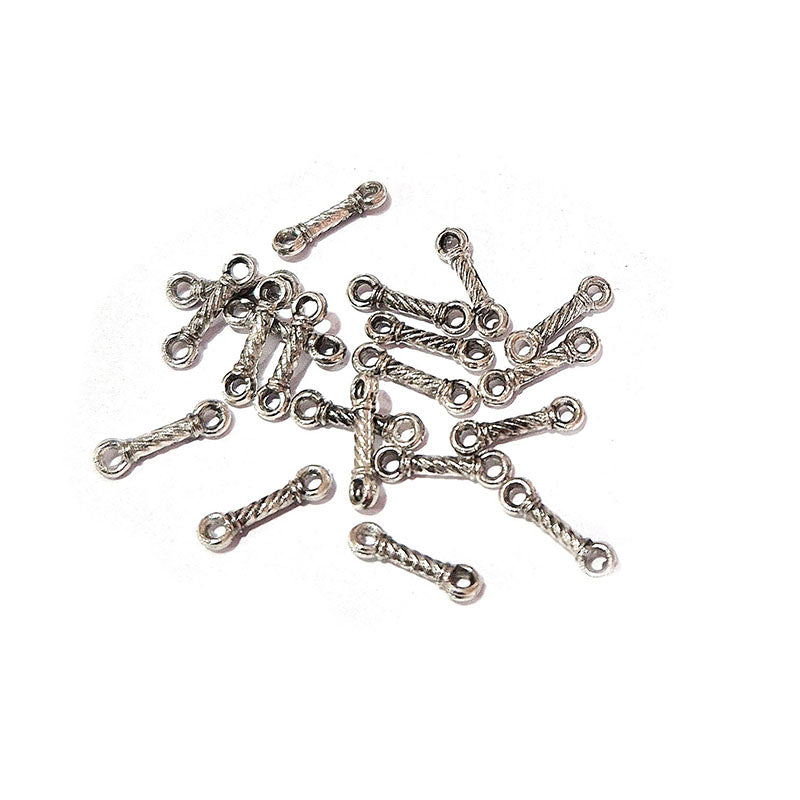 100pcs, Silver Oxidized Plated Fine Metal craft Connector Jewelry making Findings Double Loop Stick 2x10mm