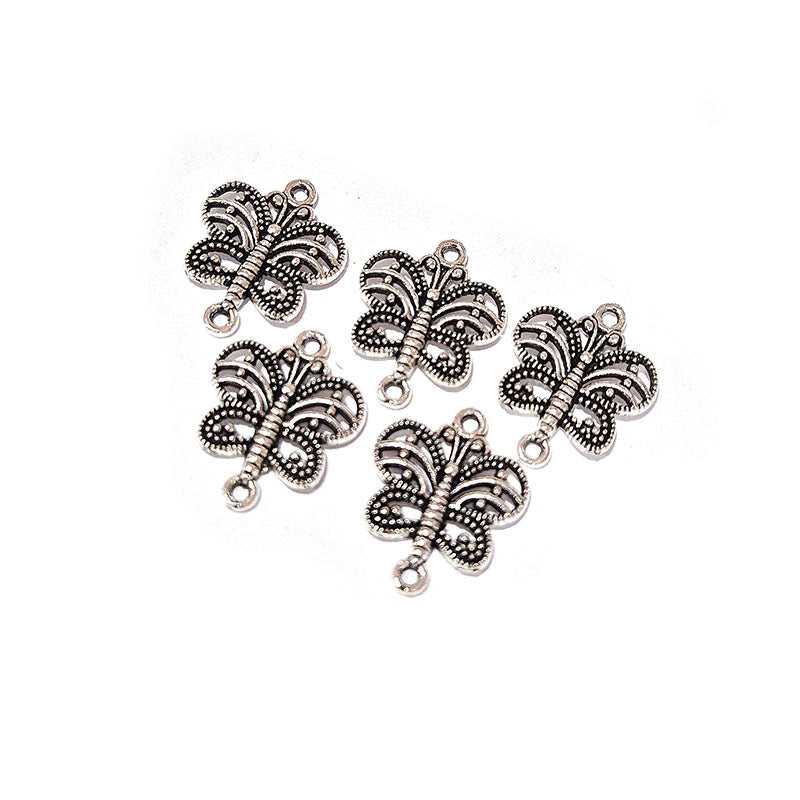 25pcs, Silver Oxidized Plated Fine Metal craft Connector Jewelry making Findings 2 loop Butterfly 14x17mm