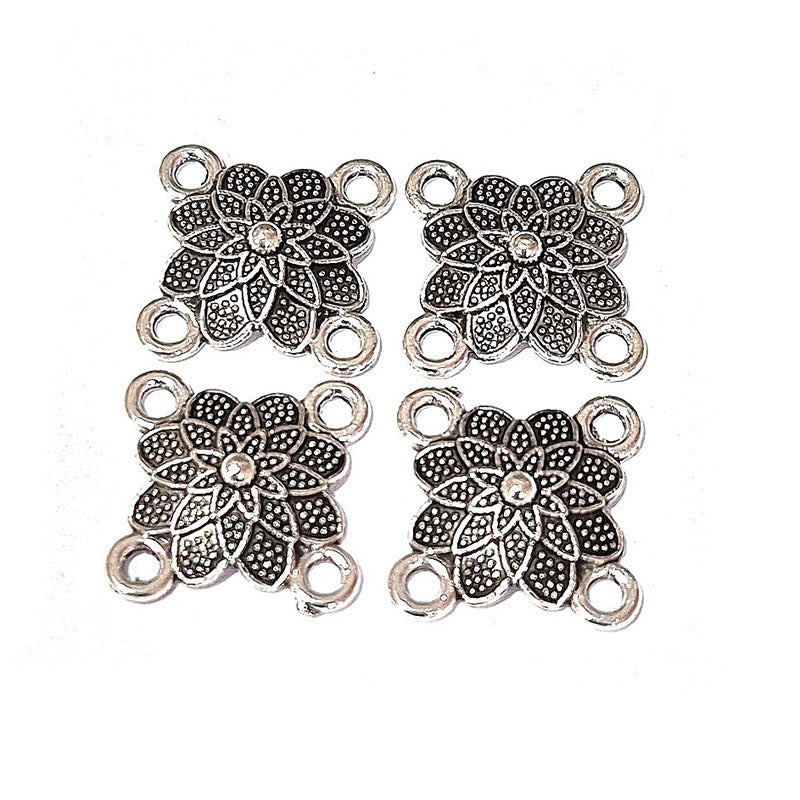 20pcs, Silver Oxidized Plated Fine Metal craft Connector Jewelry making Findings 4 loops 12x19mm