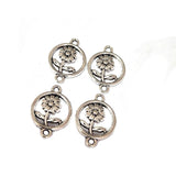 20pcs, Silver Oxidized Plated Fine Metal craft Connector Jewelry making Findings 2 hole Flower 15x21mm