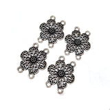 20pcs, Silver Oxidized Plated Fine Metal craft Connector Jewelry making Findings 4 loops Flower 20x26mm