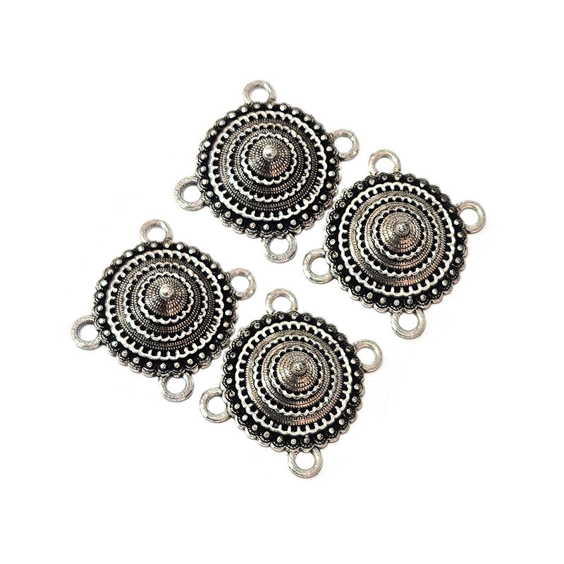 10pcs, Silver Oxidized Plated Fine Metal craft Connector Jewelry making Findings 4 loops 21x27mm