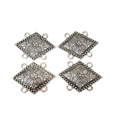 10pcs, Silver Oxidized Plated Fine Metal craft Connector Jewelry making Findings 4 loops Diamond shape 24x33mm