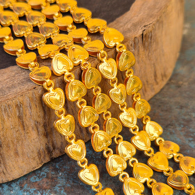 1 PIECE PACK OF 1 FOOT (APPROX 30 CM) GOLD POLISHED HEART LINK CHAIN