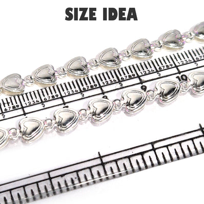 1 PIECE PACK OF 1 FOOT (APPROX 30 CM) SILVER POLISHED HEART LINK CHAIN