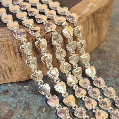 1 PIECE PACK OF 1 FOOT (APPROX 30 CM) SILVER POLISHED HEART LINK CHAIN