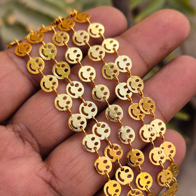 1 PIECE PACK OF 1 FOOT (APPROX 30 CM) GOLD POLISHED SMILEY LINK CHAIN