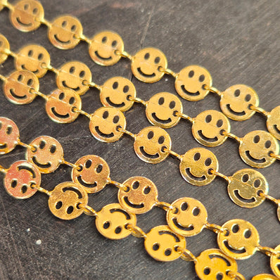 1 PIECE PACK OF 1 FOOT (APPROX 30 CM) GOLD POLISHED SMILEY LINK CHAIN