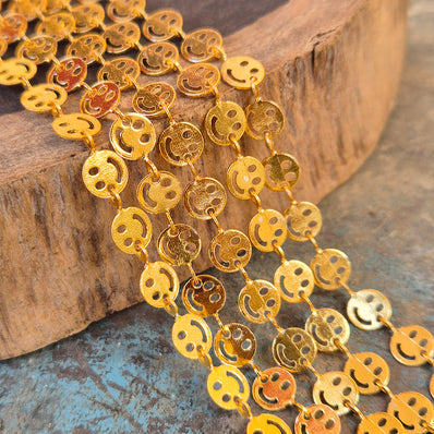 1 PIECE PACK OF 1 FOOT (APPROX 30 CM) GOLD POLISHED SMILEY LINK CHAIN