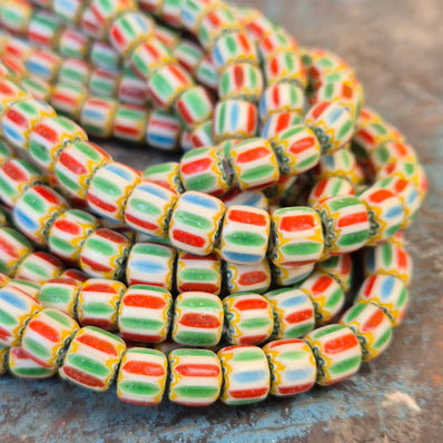 1 LINE/STRING PACK' SIZE APPROX' 7x9 MM' HANDMADE CHEVRON GLASS BEADS