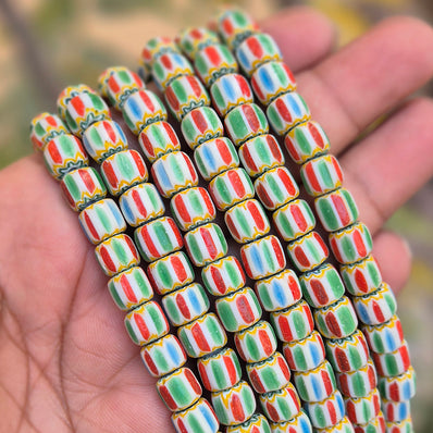 1 LINE/STRING PACK' SIZE APPROX' 7x9 MM' HANDMADE CHEVRON GLASS BEADS
