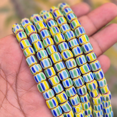 1 LINE/STRING PACK' SIZE APPROX' 7x9 MM' HANDMADE CHEVRON GLASS BEADS