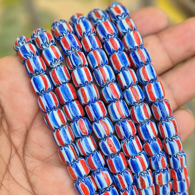 1 LINE/STRING PACK' SIZE APPROX' 8x9 MM' HANDMADE CHEVRON GLASS BEADS