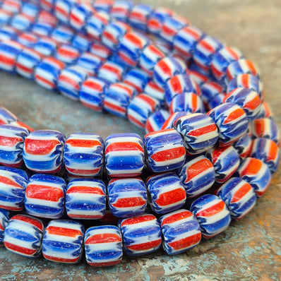 1 LINE/STRING PACK' SIZE APPROX' 8x9 MM' HANDMADE CHEVRON GLASS BEADS