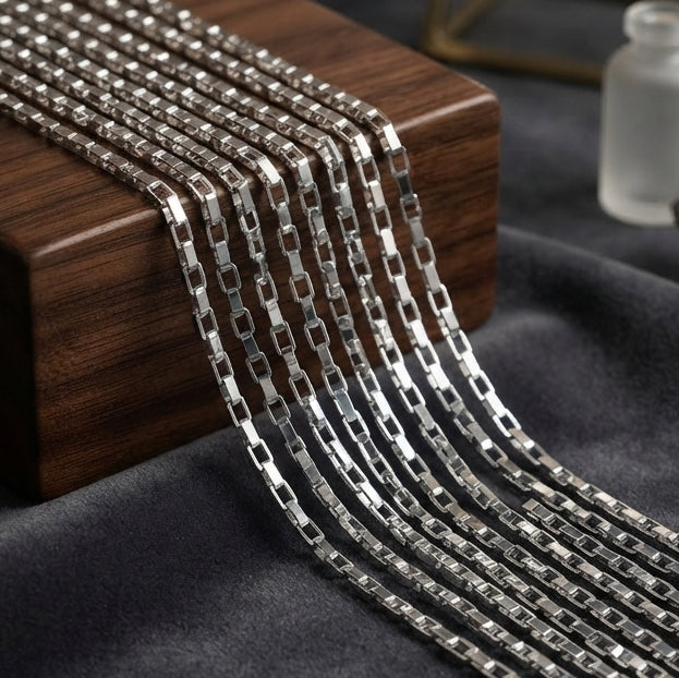 5x3 mm Long Cut Iron Alloy Chain – Silver Polished Finish – Approx. 1 Meter for Jewelry Making