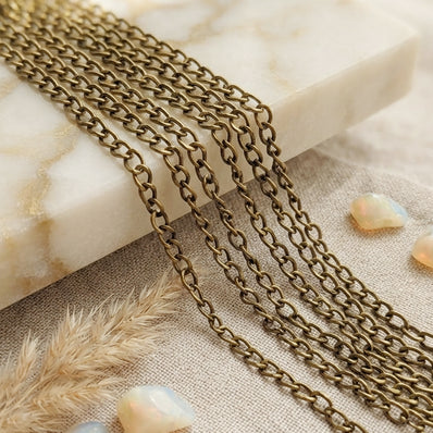 3x4 mm Iron Alloy Cable Chain – Antique Gold Finish – Approx. 1 Meter for Jewelry Making