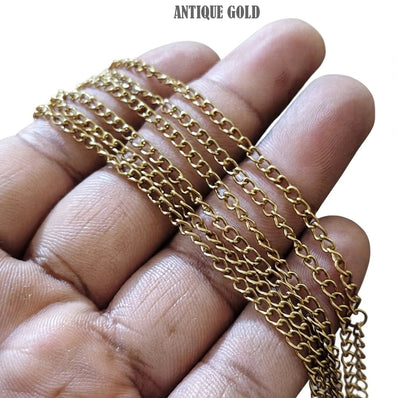 3x4 mm Iron Alloy Cable Chain – Antique Gold Finish – Approx. 1 Meter for Jewelry Making