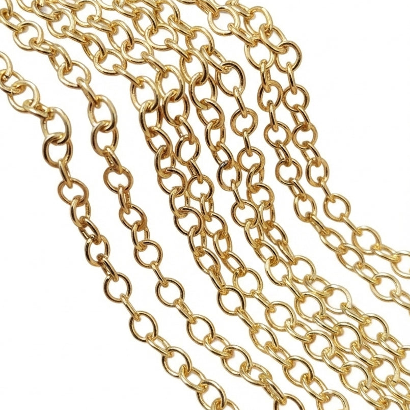 4x5 mm Iron Alloy Cable Chain – Lite Gold Polished Finish – Approx. 1 Meter for Jewelry Making
