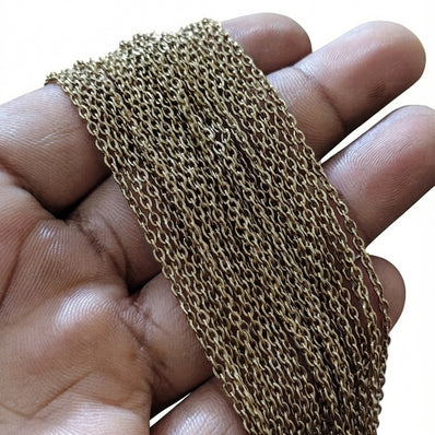 2x3 mm Iron Alloy Cable Chain – Antique Gold Polished Finish – Approx. 1 Meter for Jewelry Making