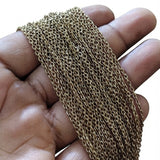 2x3 mm Iron Alloy Cable Chain – Antique Gold Polished Finish – Approx. 1 Meter for Jewelry Making