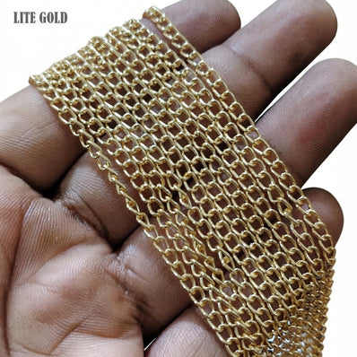 3x5 mm Iron Alloy Cable Chain – Lite Gold Polished Finish – Approx. 1 Meter for Jewelry Making