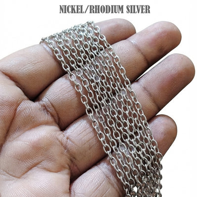 3x4 mm Iron Alloy Cable Chain – Nickel/Rhodium Silver Finish – Approx. 1 Meter for Jewelry Making