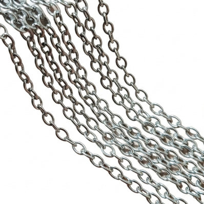 3x4 mm Iron Alloy Cable Chain – Nickel/Rhodium Silver Finish – Approx. 1 Meter for Jewelry Making