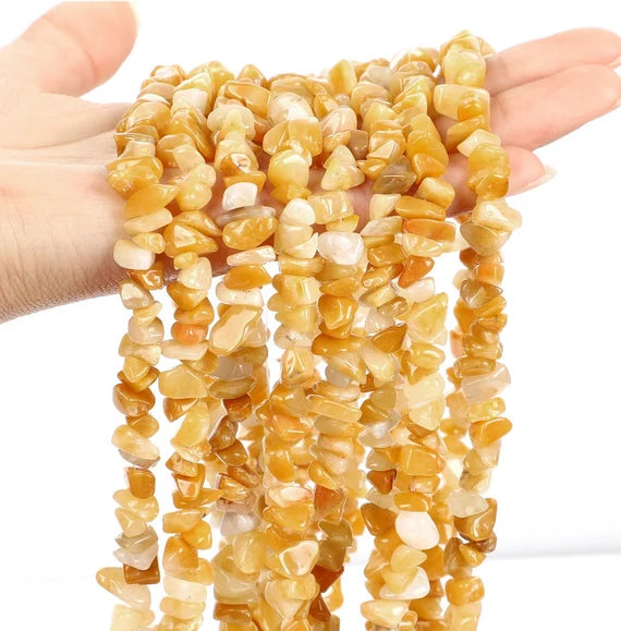 1 STRING/LINE PACK OF UNCUT YELLOW AVENTURINE UNCUT CHIPS BEADS