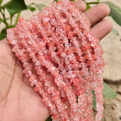 1 STRING/LINE PACK OF UNCUT CHERRY QUARTZ UNCUT CHIPS BEADS