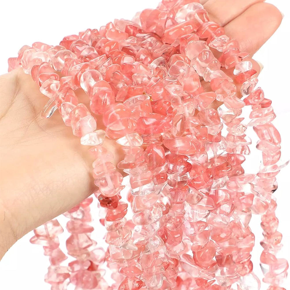 1 STRING/LINE PACK OF UNCUT CHERRY QUARTZ UNCUT CHIPS BEADS