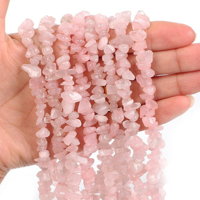 1 STRING/LINE PACK OF UNCUT ROSE QUARTZ UNCUT CHIPS BEADS