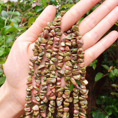1 STRING/LINE PACK OF UNCUT UNAKITE UNCUT CHIPS BEADS