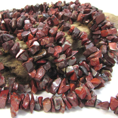 1 STRING/LINE PACK OF RED BRECCIATED JASPER UNCUT CHIPS BEADS