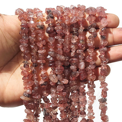 1 STRING/LINE PACK OF UNCUT STRAWBERRY QUARTZ UNCUT CHIPS BEADS