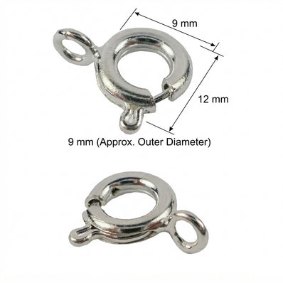 Super Quality Nickel/Rhodium Silver Spring Ring Clasps 9mm | 12mm Jewellery Clasp | 2 Pieces Pack