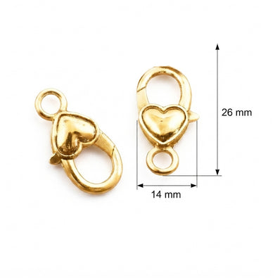 Super Quality Gold Heart Shape Lobster Clasp 26x14mm | Jewellery Making Clasp | 1 Piece