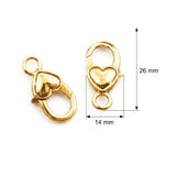 Super Quality Gold Heart Shape Lobster Clasp 26x14mm | Jewellery Making Clasp | 1 Piece