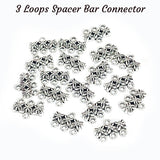 10 PCS PACK IN APPROX SIZE 11X15MM SILVER OXIDIZED 3 LOOP LINK AND CONNECTORS BAR FOR JEWELRY MAKING BEAD FINDINGS