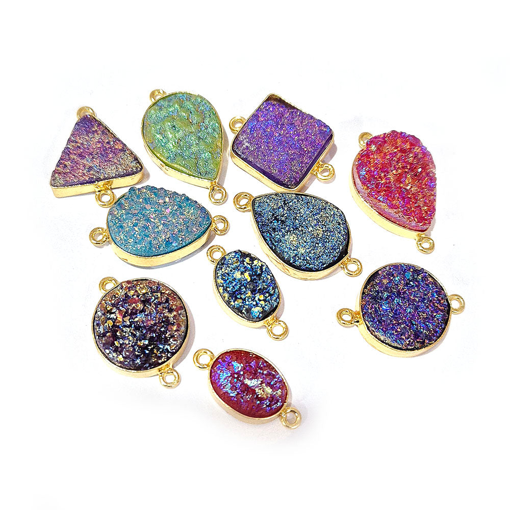 4pcs pkg. Random mix Shape, mix color, Druzy stone Connector Findings