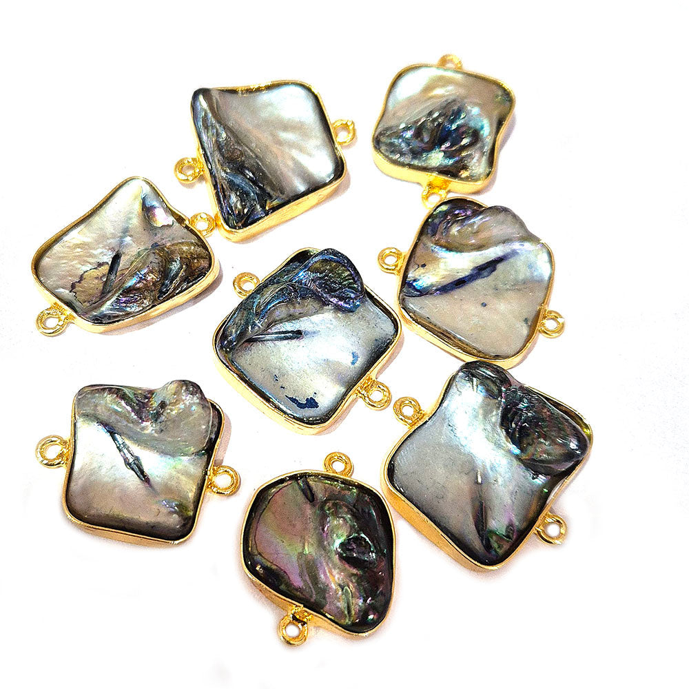 Gray, 4pcs pkg. Random mix Shape Shell Pearl Natural Dyed Connector Findings