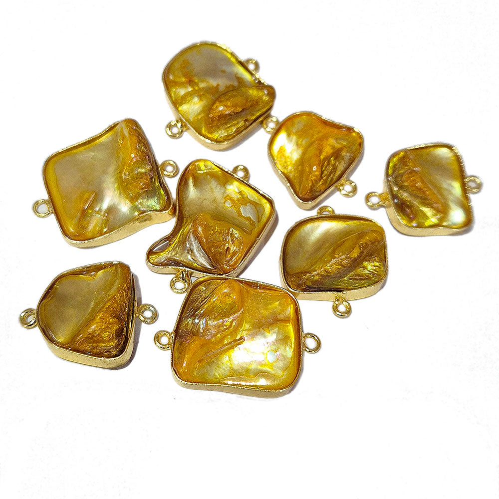 Yellow, 4pcs pkg. Random mix Shape Shell Pearl Natural Dyed Connector Findings