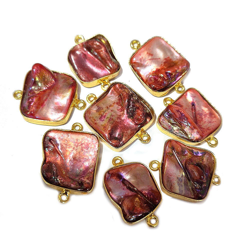 Brown, 4pcs pkg. Random mix Shape Shell Pearl Natural Dyed Connector Findings