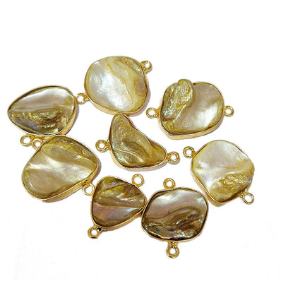 Cream, 4pcs pkg. Random mix Shape Shell Pearl Natural Dyed Connector Findings