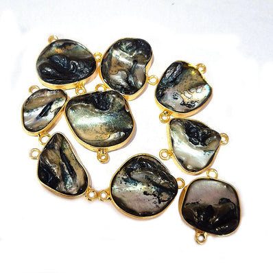 Black, 4pcs pkg. Random mix Shape Shell Pearl Natural Dyed Connector Findings